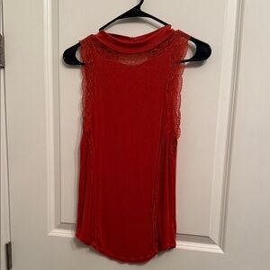 Free People Sleeveless Lace-Trim Camisole in Red/orange